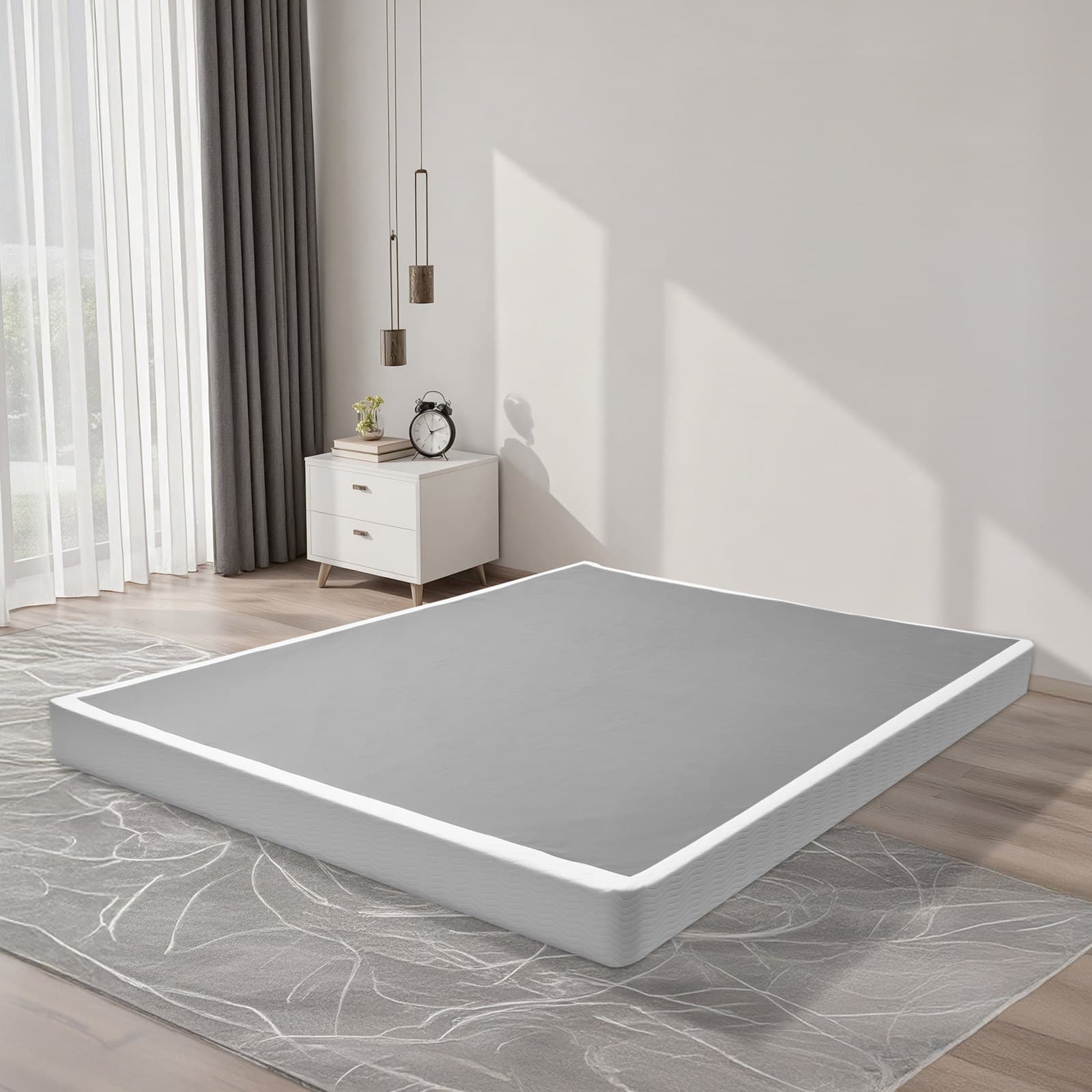 Boxspring, Queen méretű ágykeret mosható szövettel, strapabíró fémkeret Queen méretű ágyhoz, 10 cm-es matracalap, 1527 kg maximális teherbírás, könnyű összeszerelés, 209,4 H x 149,4 Sz x 10 M cm