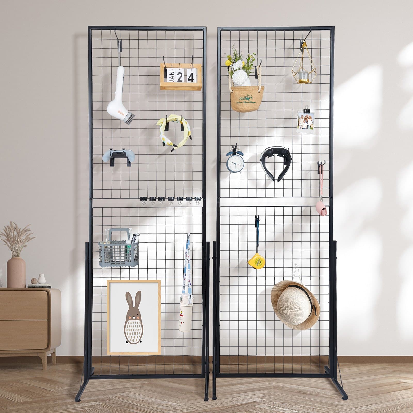 61 x 170,7 cm-es rácsos falpanel torony, 2 db-os drótrácsos kijelző állvány T-alakú talppal, álló állvánnyal, kétoldalas rácsos panelek művészeti kiállításokhoz, kiskereskedelmi kijelző extra klipszekkel és akasztókkal