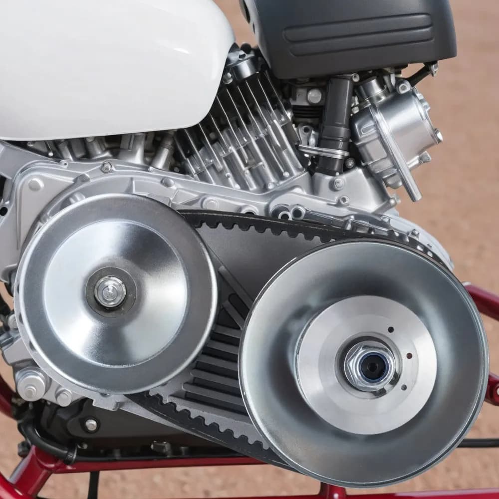 Hajtótengelykapcsoló, 2-8 LE motor, 2000 fordulat/perc nagy szilárdságú hajtótengelykapcsoló aszimmetrikus kialakítású kerekekkel és robusztus gumiszíjjal, masszív és tartós tengelykapcsoló teljes tartozékkészlettel, különféle motorokhoz alkalmas