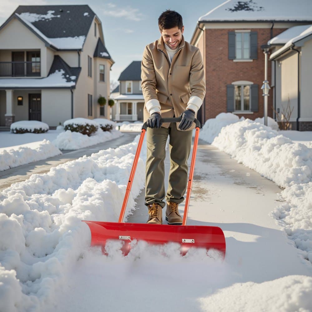 Hótoló lapát kerekekkel, 96 cm-es kerekes hókotró lapát kétirányú szögben álló pengével és 90°-ban állítható fogantyúval, tartós műanyag téli lapátok, hordozható hóeltakarító eszköz kocsifelhajtóra