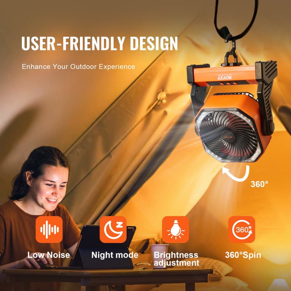 Hordozható ventilátor újratölthető 203,2 mm, akkumulátoros ventilátor LED lámpával, 4 sebességes, állítható hordozható kis asztali ventilátor személyes, USB akkumulátoros ventilátorok utazáshoz, hálószobához, otthonra, kempingezéshez, irodába